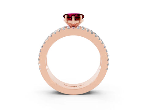 Rose gold Heart Cut Garnet Solitaire Ring with Pavé and Channel Set Band_3