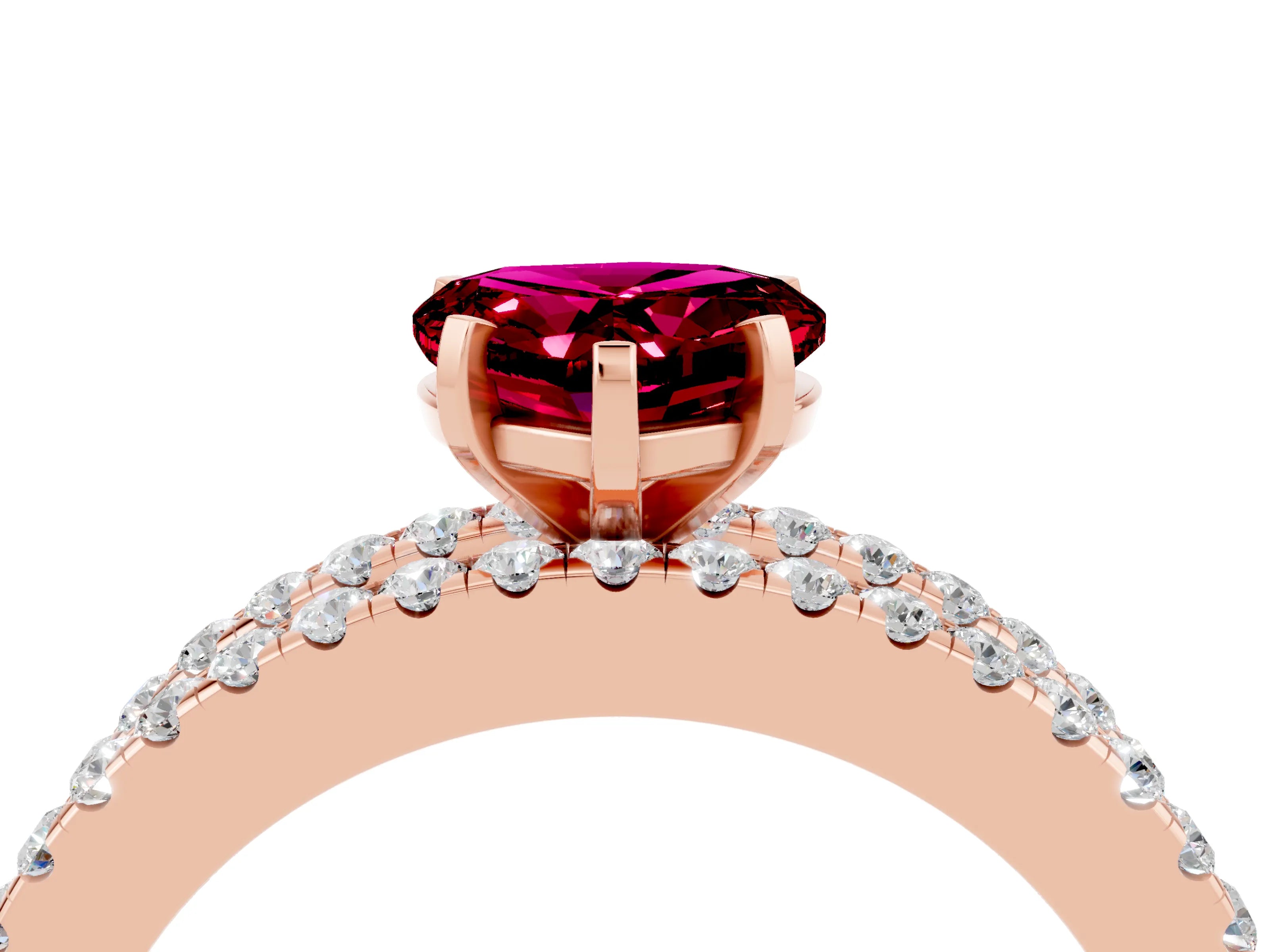 Rose gold Heart Cut Garnet Solitaire Ring with Pavé and Channel Set Band_4