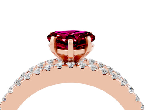 Rose gold Heart Cut Garnet Solitaire Ring with Pavé and Channel Set Band_4