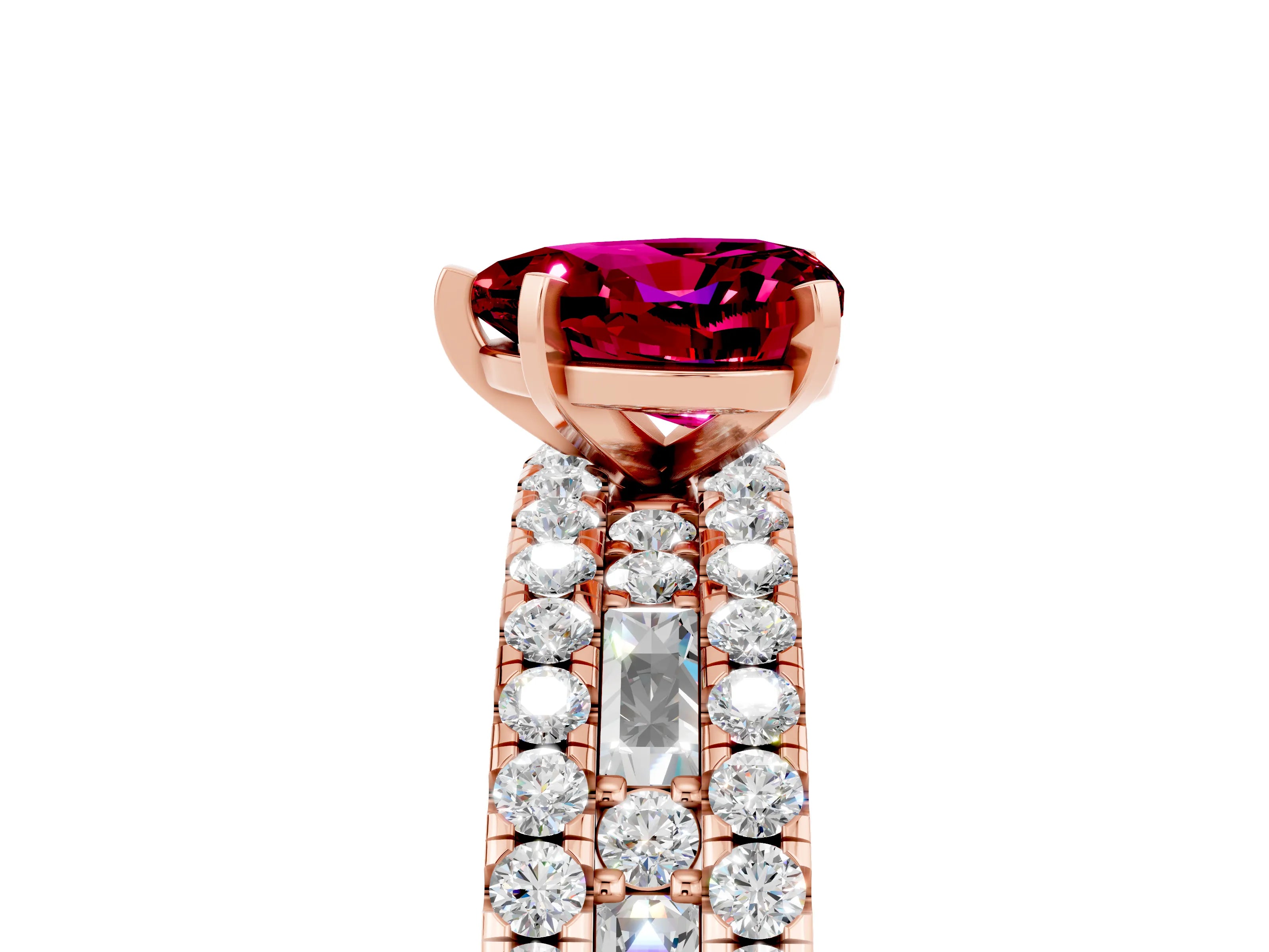 Rose gold Heart Cut Garnet Solitaire Ring with Pavé and Channel Set Band_5