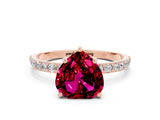 Rose gold Heart Cut Garnet Solitaire Ring with Pave Band and Four Prong Setting_24