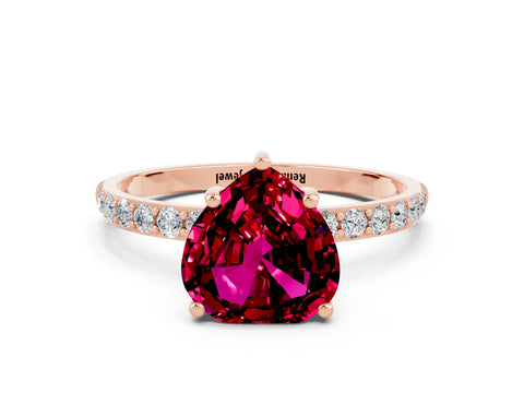 Rose gold Heart Cut Garnet Solitaire Ring with Pave Band and Four Prong Setting_24