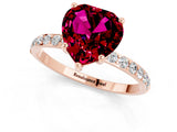 Rose gold Heart Cut Garnet Solitaire Ring with Pave Band and Four Prong Setting_25