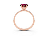 Rose gold Heart Cut Garnet Solitaire Ring with Pave Band and Four Prong Setting_27