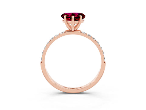Rose gold Heart Cut Garnet Solitaire Ring with Pave Band and Four Prong Setting_27