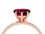 Rose gold Heart Cut Garnet Solitaire Ring with Pave Band and Four Prong Setting_28