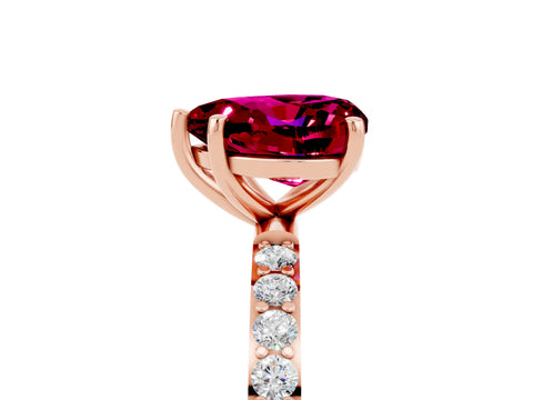 Rose gold Heart Cut Garnet Solitaire Ring with Pave Band and Four Prong Setting_29