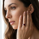 Rose gold Heart Cut Garnet Solitaire Ring with Round  Pavé Band and Four-Prong Setting_43