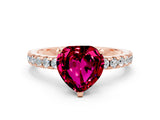 Rose gold Heart Cut Garnet Solitaire Ring with Round  Pavé Band and Four-Prong Setting_44