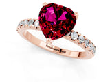Rose gold Heart Cut Garnet Solitaire Ring with Round  Pavé Band and Four-Prong Setting_45