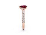 Rose gold Heart Cut Garnet Solitaire Ring with Round  Pavé Band and Four-Prong Setting_46