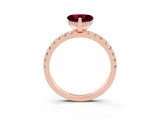 Rose gold Heart Cut Garnet Solitaire Ring with Round  Pavé Band and Four-Prong Setting_47