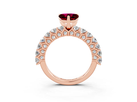 Rose gold Heart Cut Garnet Solitaire Ring with Shared Prong Pavé Band and Four-Prong Setting_15
