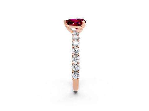 Rose gold Heart Cut Garnet Solitaire Ring with Shared Prong Pavé Band and Four-Prong Setting_2