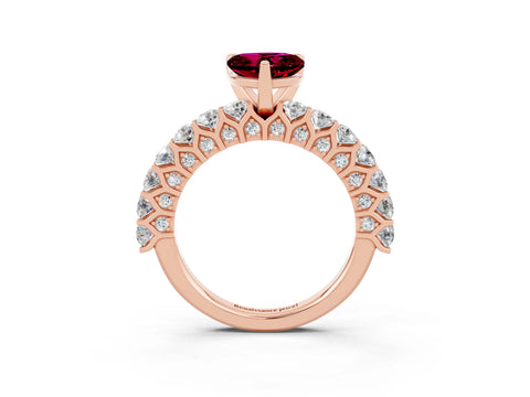 Rose gold Heart Cut Garnet Solitaire Ring with Shared Prong Pavé Band and Four-Prong Setting_3