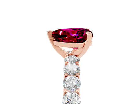 Rose gold Heart Cut Garnet Solitaire Ring with Shared Prong Pavé Band and Four-Prong Setting_5