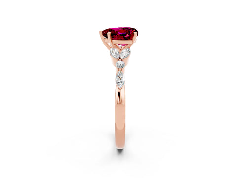 Rose gold Heart Cut Garnet Solitaire Ring with Side Stones and Four-Prong Setting_14