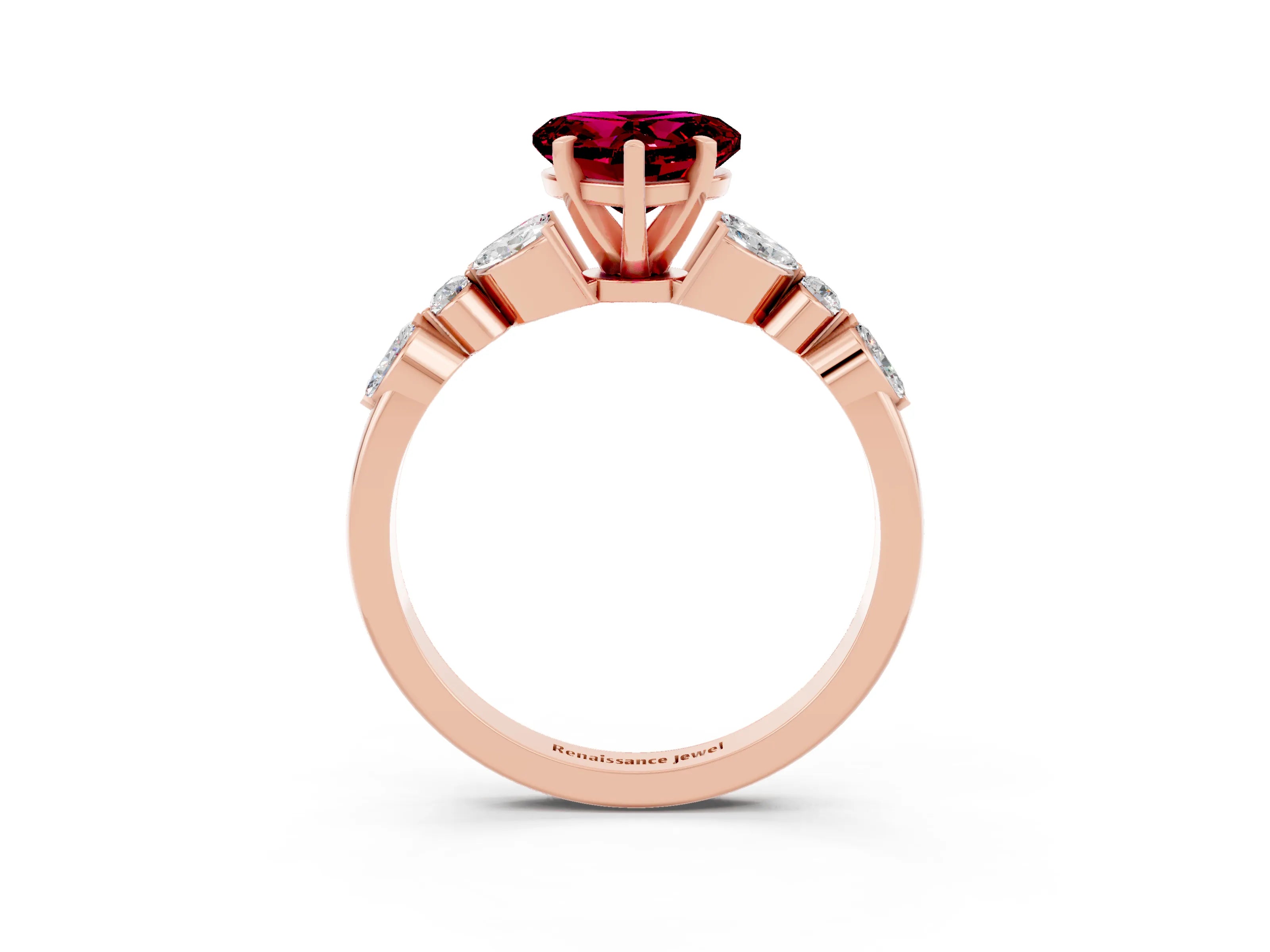 Rose gold Heart Cut Garnet Solitaire Ring with Side Stones and Four-Prong Setting_15