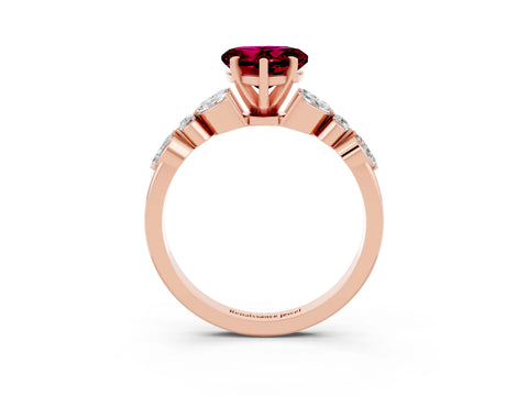 Rose gold Heart Cut Garnet Solitaire Ring with Side Stones and Four-Prong Setting_15
