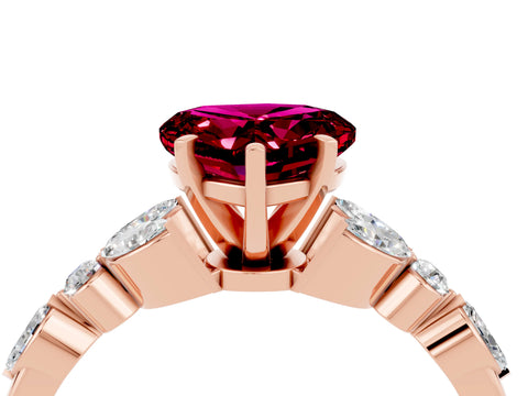 Rose gold Heart Cut Garnet Solitaire Ring with Side Stones and Four-Prong Setting_16
