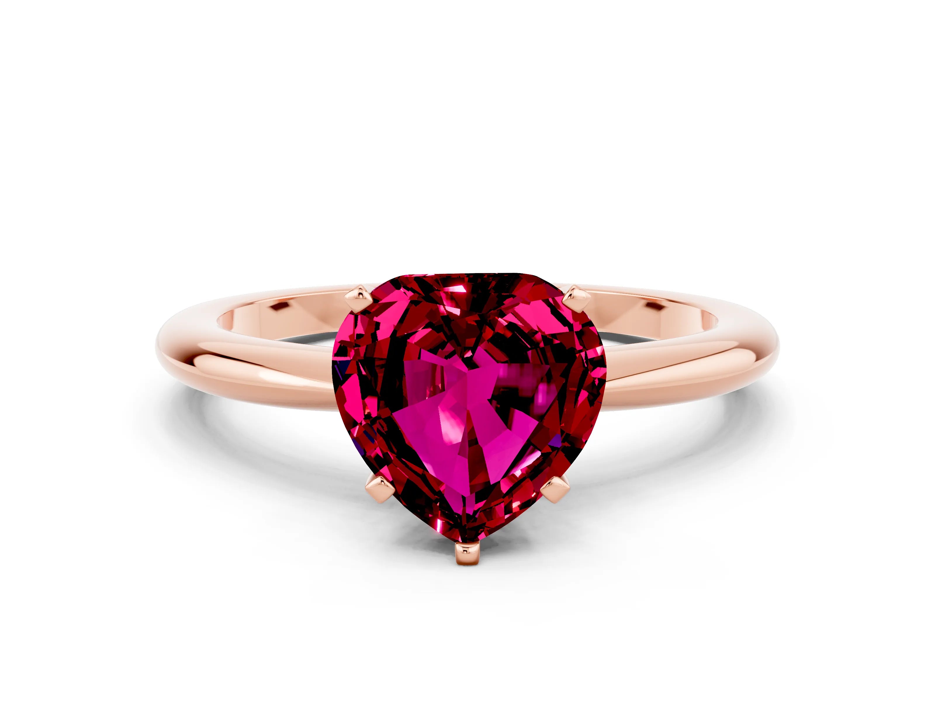 Rose gold Heart Cut Garnet Solitaire Ring with Six-Prong Setting and Classic Band