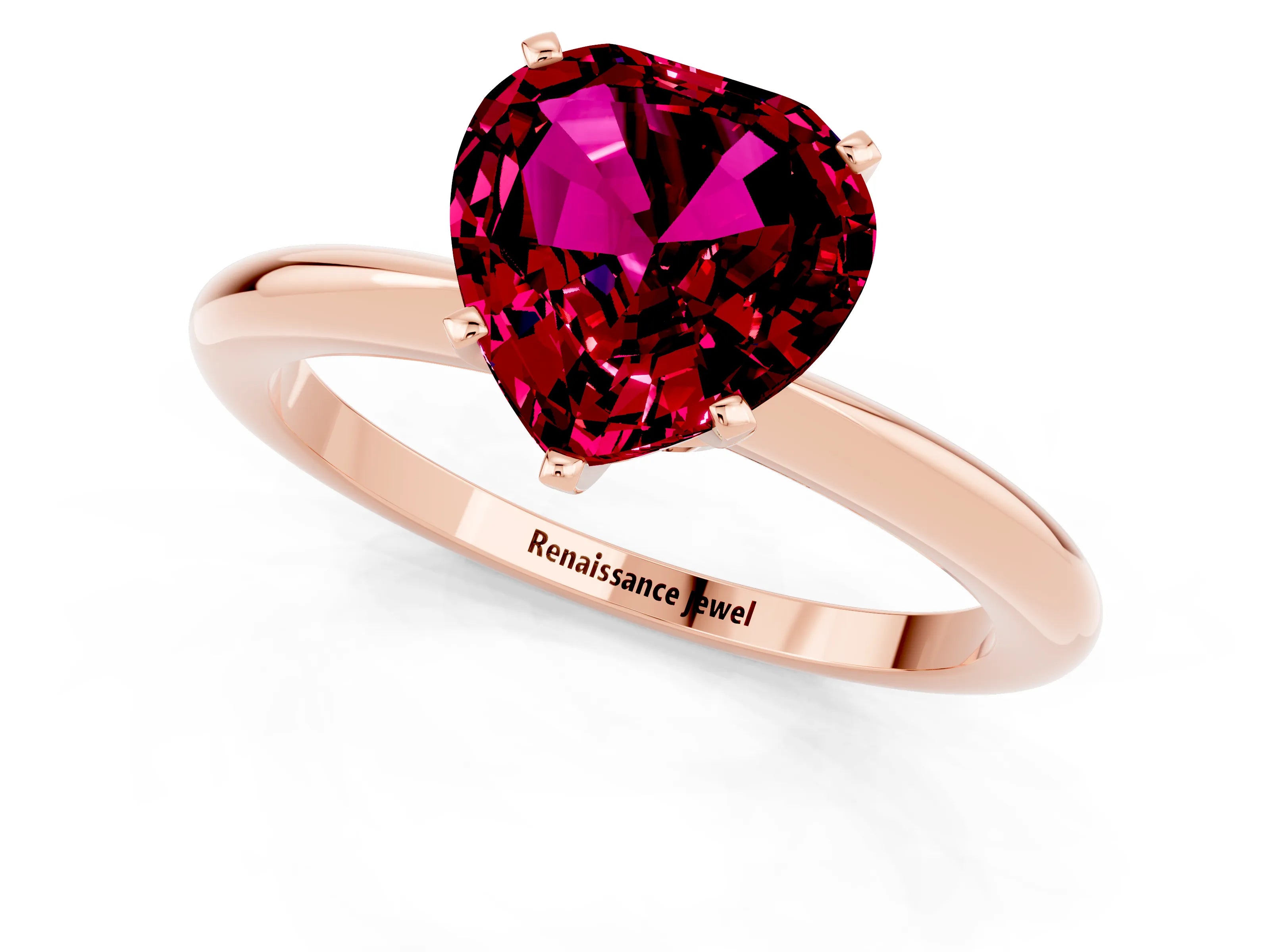 Rose gold Heart Cut Garnet Solitaire Ring with Six-Prong Setting and Classic Band_1