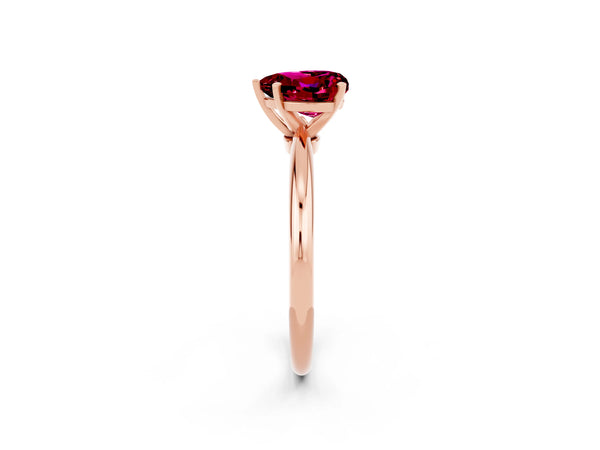 Rose gold Heart Cut Garnet Solitaire Ring with Six-Prong Setting and Classic Band