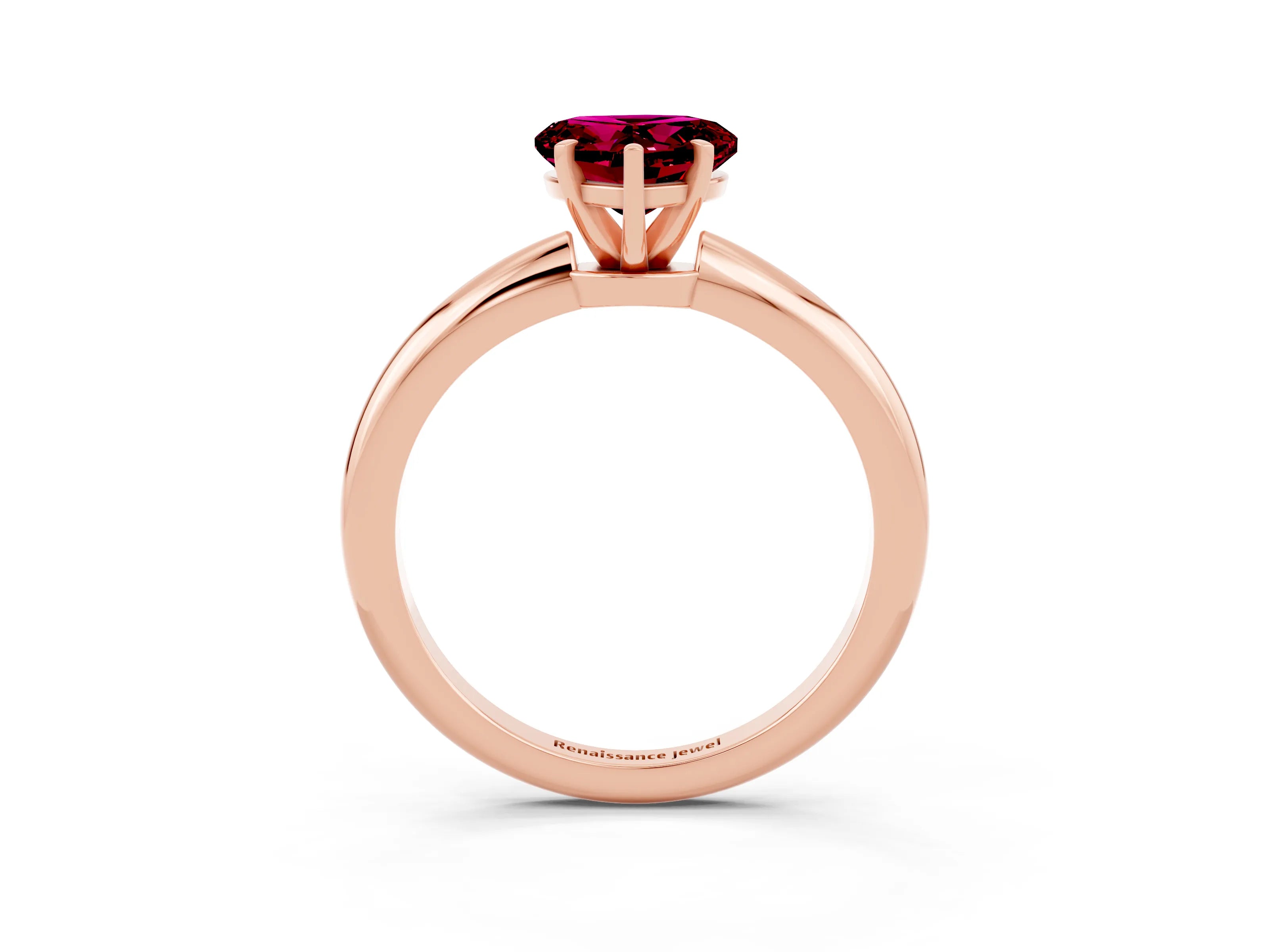 Rose gold Heart Cut Garnet Solitaire Ring with Six-Prong Setting and Classic Band_3