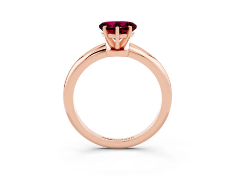 Rose gold Heart Cut Garnet Solitaire Ring with Six-Prong Setting and Classic Band_3