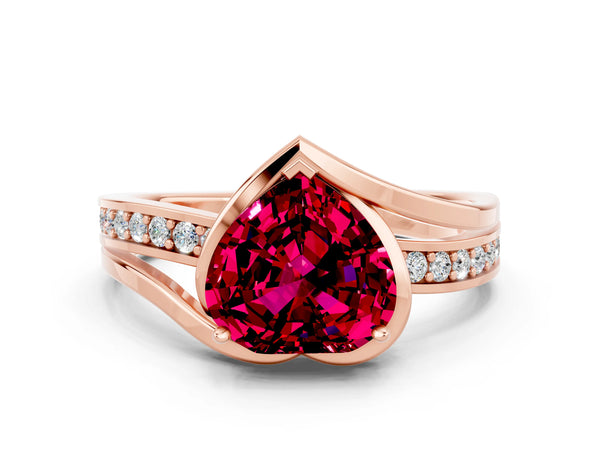 Rose gold Heart Cut Garnet Solitaire Ring with Split Shank and Prong Setting