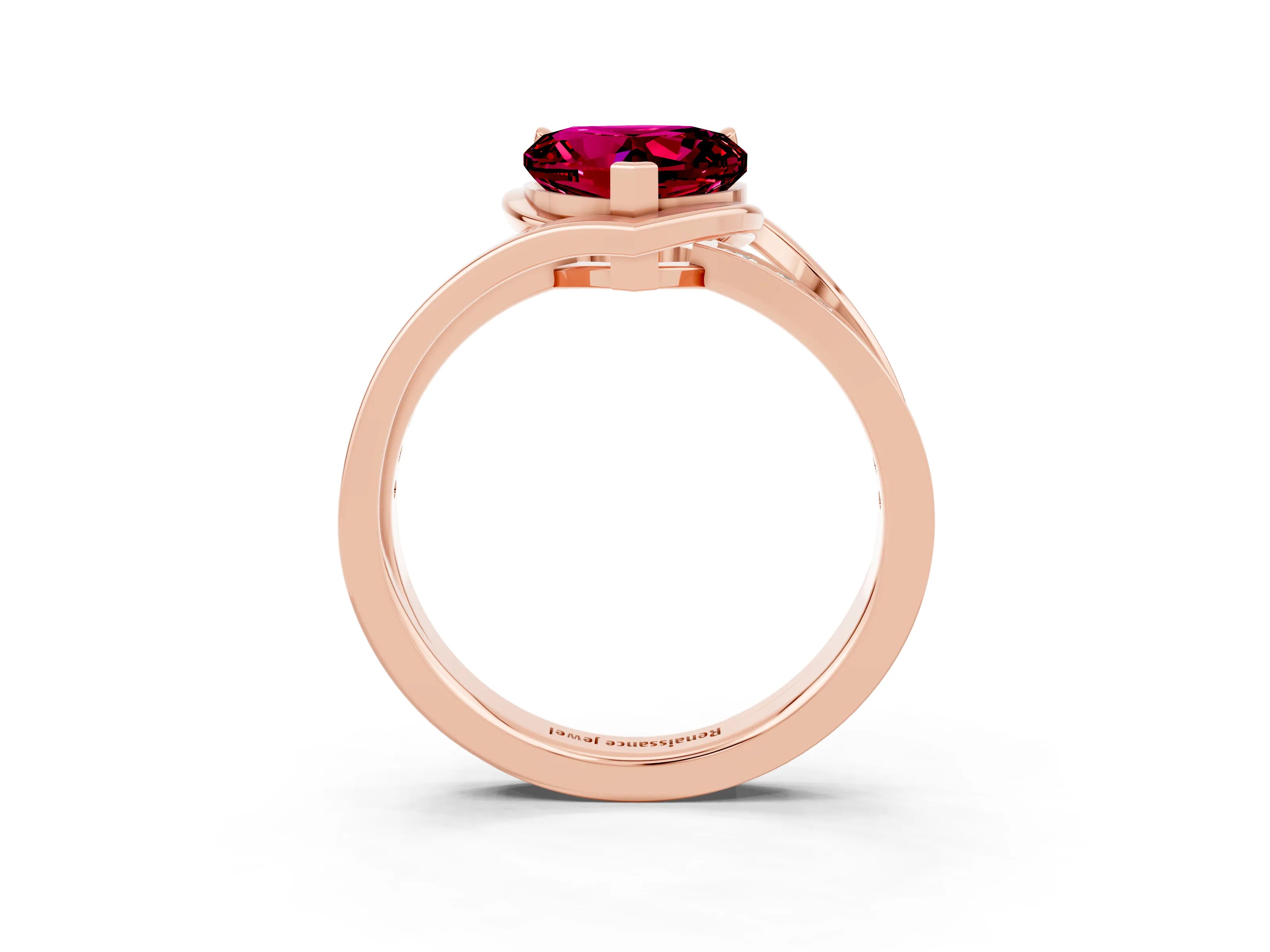 Rose gold Heart Cut Garnet Solitaire Ring with Split Shank and Prong Setting_3
