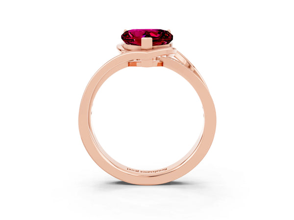 Rose gold Heart Cut Garnet Solitaire Ring with Split Shank and Prong Setting