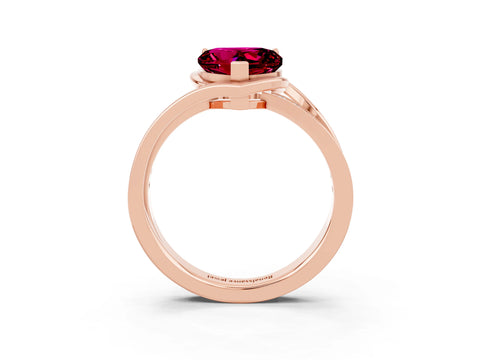 Rose gold Heart Cut Garnet Solitaire Ring with Split Shank and Prong Setting_3