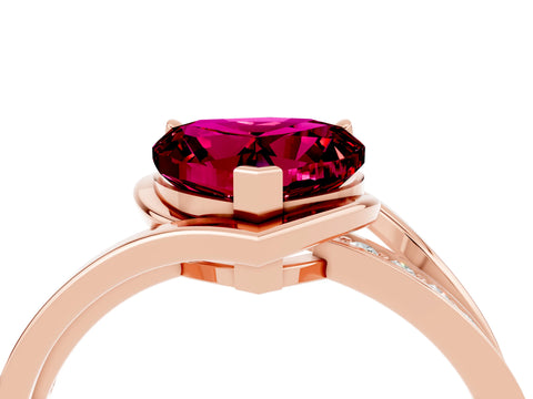 Rose gold Heart Cut Garnet Solitaire Ring with Split Shank and Prong Setting_4