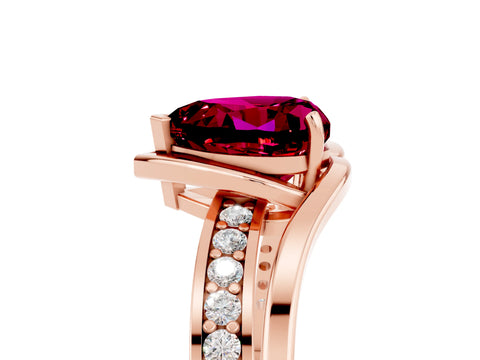 Rose gold Heart Cut Garnet Solitaire Ring with Split Shank and Prong Setting_5
