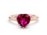 Rose gold Heart Cut Garnet Solitaire Ring with Thin Band and Four-Prong Setting