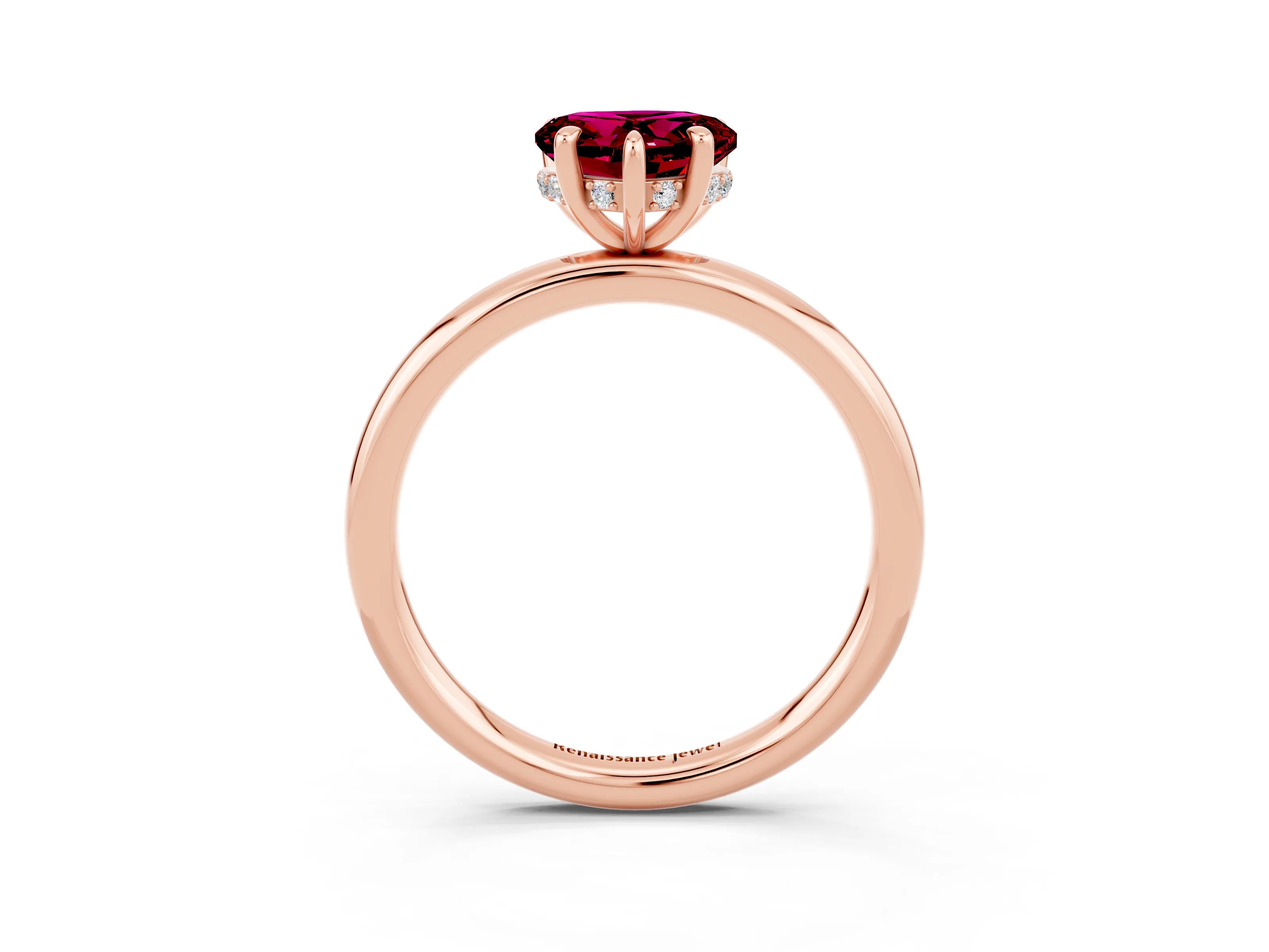 Rose gold Heart Cut Garnet Solitaire Ring with Thin Band and Four-Prong Setting_3