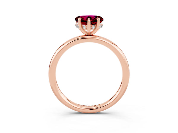 Rose gold Heart Cut Garnet Solitaire Ring with Thin Band and Four-Prong Setting
