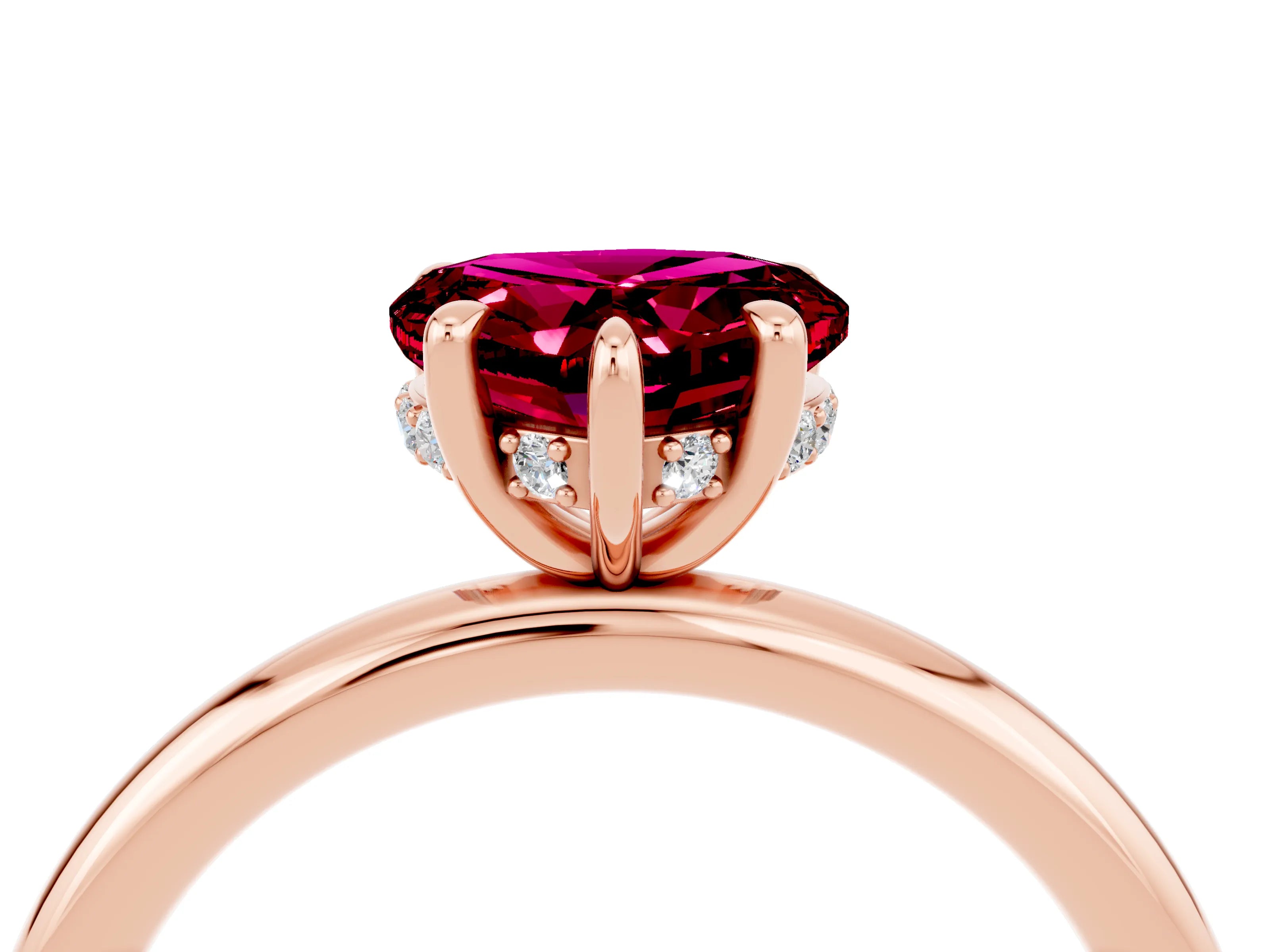 Rose gold Heart Cut Garnet Solitaire Ring with Thin Band and Four-Prong Setting_4