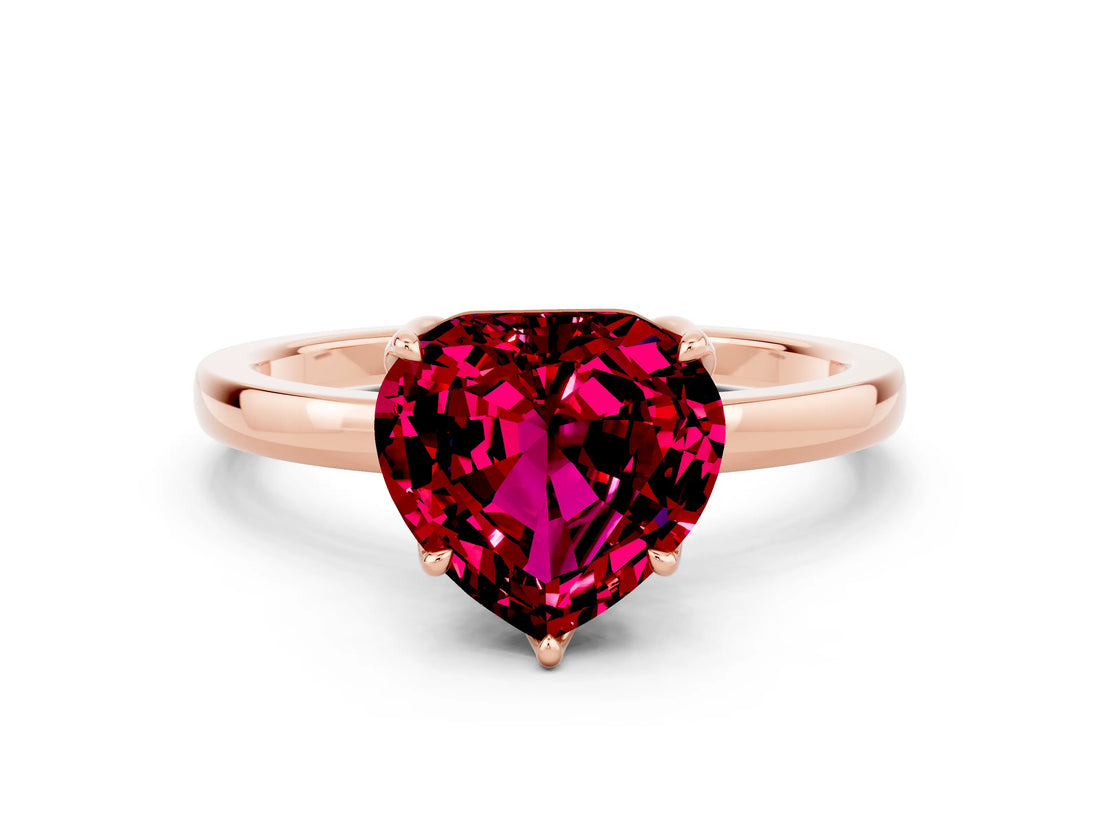 Rose gold Heart Cut Garnet Solitaire Ring with Thin Band and Prong Setting_12