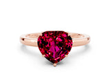 Rose gold Heart Cut Garnet Solitaire Ring with Thin Band and Prong Setting_12
