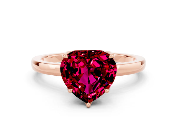 Rose gold Heart Cut Garnet Solitaire Ring with Thin Band and Prong Setting