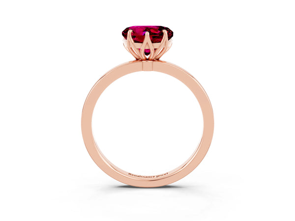 Rose gold Heart Cut Garnet Solitaire Ring with Thin Band and Prong Setting