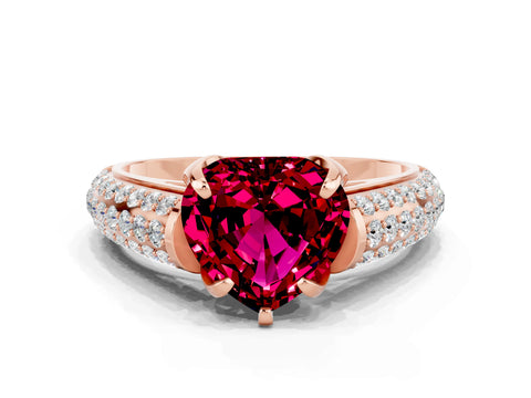 Rose gold Heart Cut Garnet Solitaire Ring with Three-Row Pavé Band and Four-Prong Setting_12