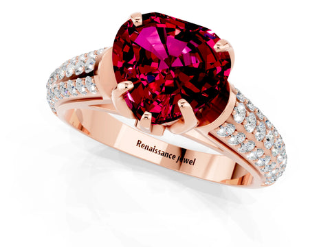 Rose gold Heart Cut Garnet Solitaire Ring with Three-Row Pavé Band and Four-Prong Setting_13