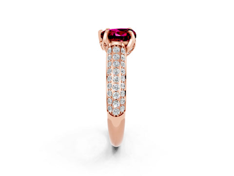 Rose gold Heart Cut Garnet Solitaire Ring with Three-Row Pavé Band and Four-Prong Setting_14