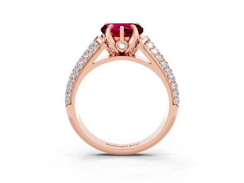 Rose gold Heart Cut Garnet Solitaire Ring with Three-Row Pavé Band and Four-Prong Setting_15