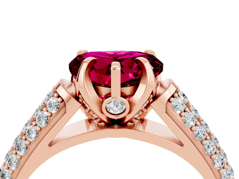 Rose gold Heart Cut Garnet Solitaire Ring with Three-Row Pavé Band and Four-Prong Setting_16