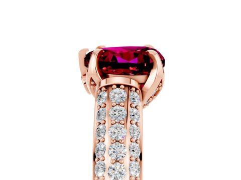 Rose gold Heart Cut Garnet Solitaire Ring with Three-Row Pavé Band and Four-Prong Setting_17