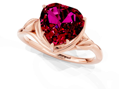 Rose gold Heart Cut Garnet Solitaire Ring with Twist Band and Four-Prong Setting_25
